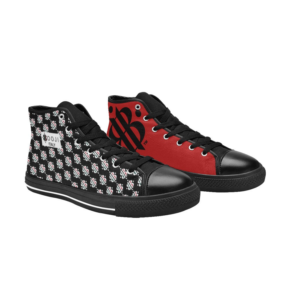 BOOJI LOGO PATTERN FLAG DOUBLE BLACK Women's High Top Canvas Shoes (Modle 017)