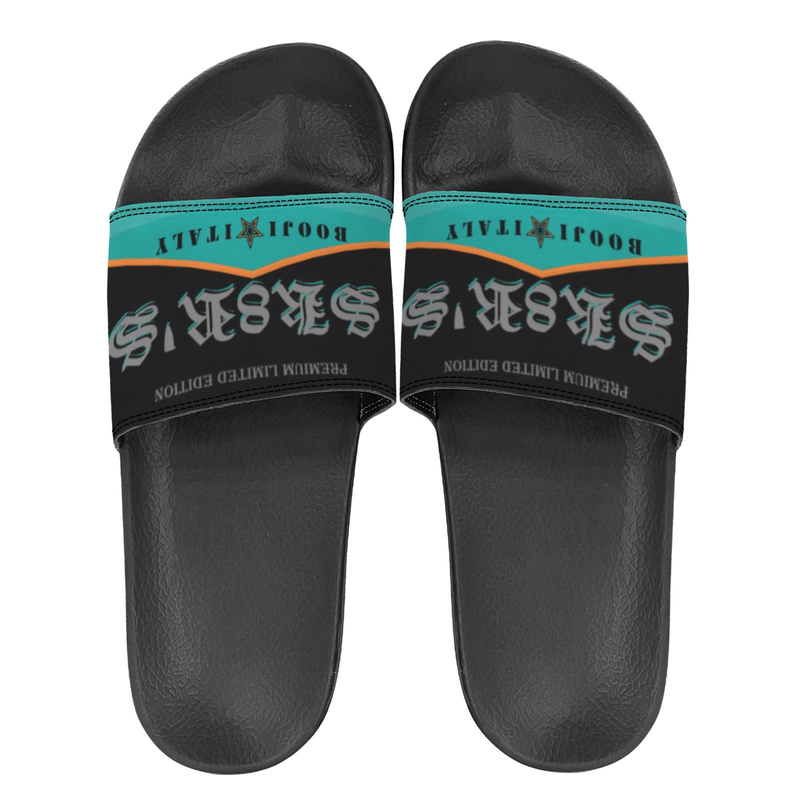 BOOJI ITALY SK8R'S COLLECTION WOMEN'S BLACK SOLE TEAL SLIDES