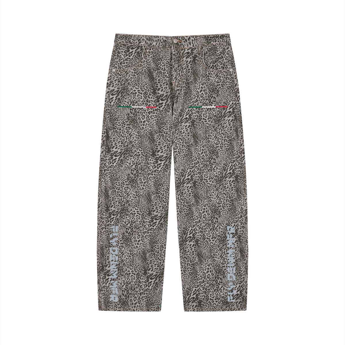BOOJI ITALY FLY DENIM MFR. COLLECTION MEN'S LEOPARD PATTERN WIDE LEG JEANS