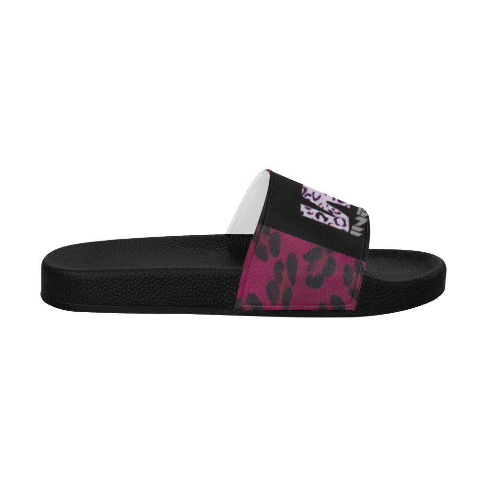 BOOJI ITALY WILD INFLUENCE LEOPARD LOGO WOMEN'S BLACK SOLE SLIDES