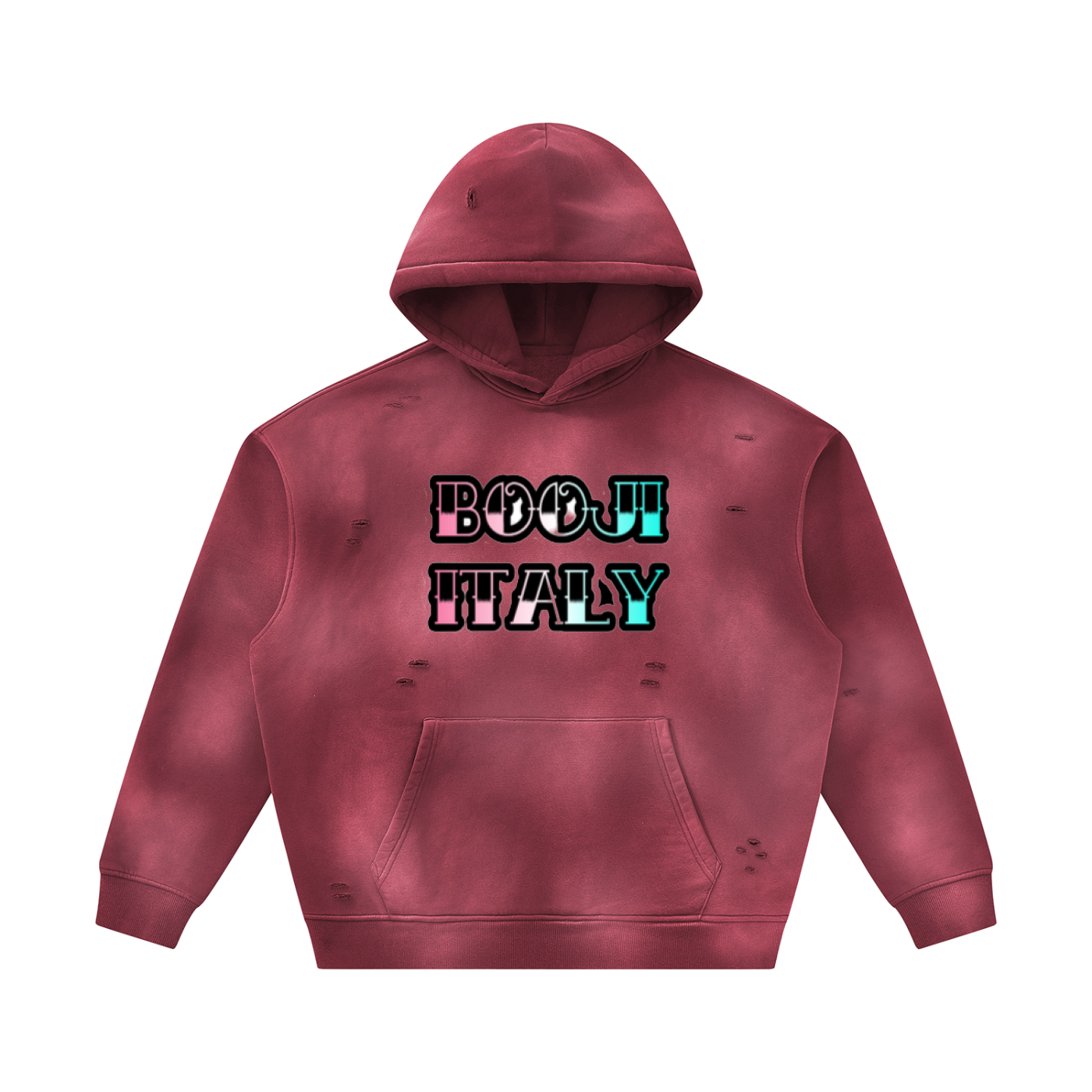 BOOJI ITALY GRAFITTI LOGO SUNFADED FRAYED FLEECE HOODIE