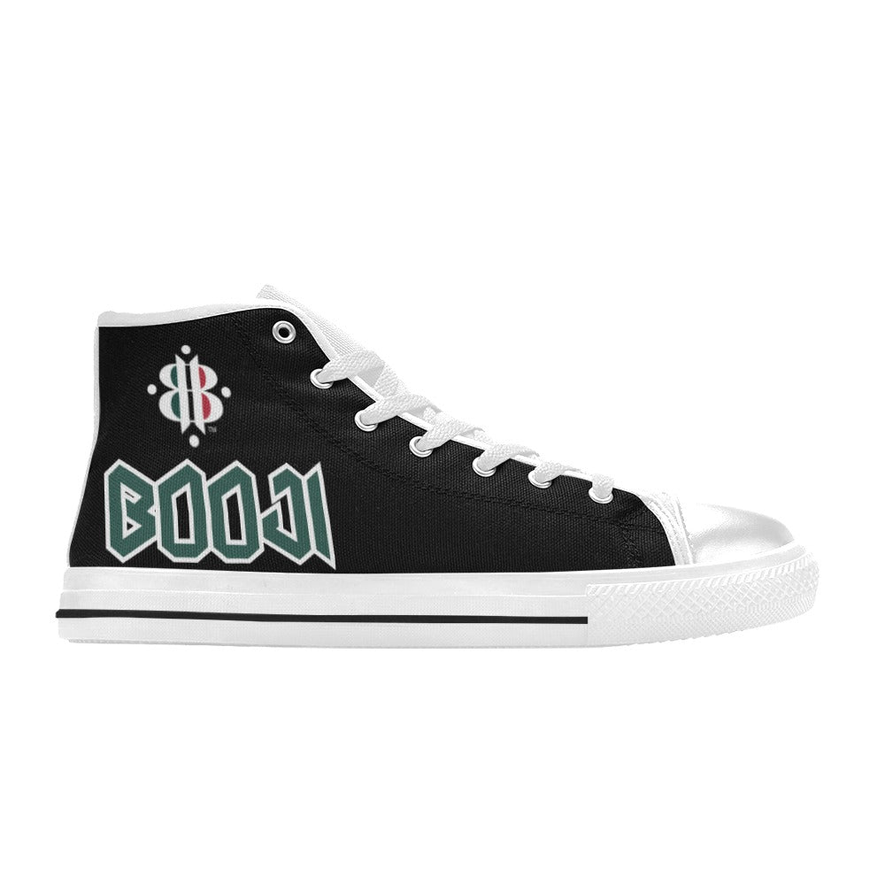 BOOJI LOGO FLAG WHITE & BLACK Women's High Top Canvas Shoes (Modle 017)