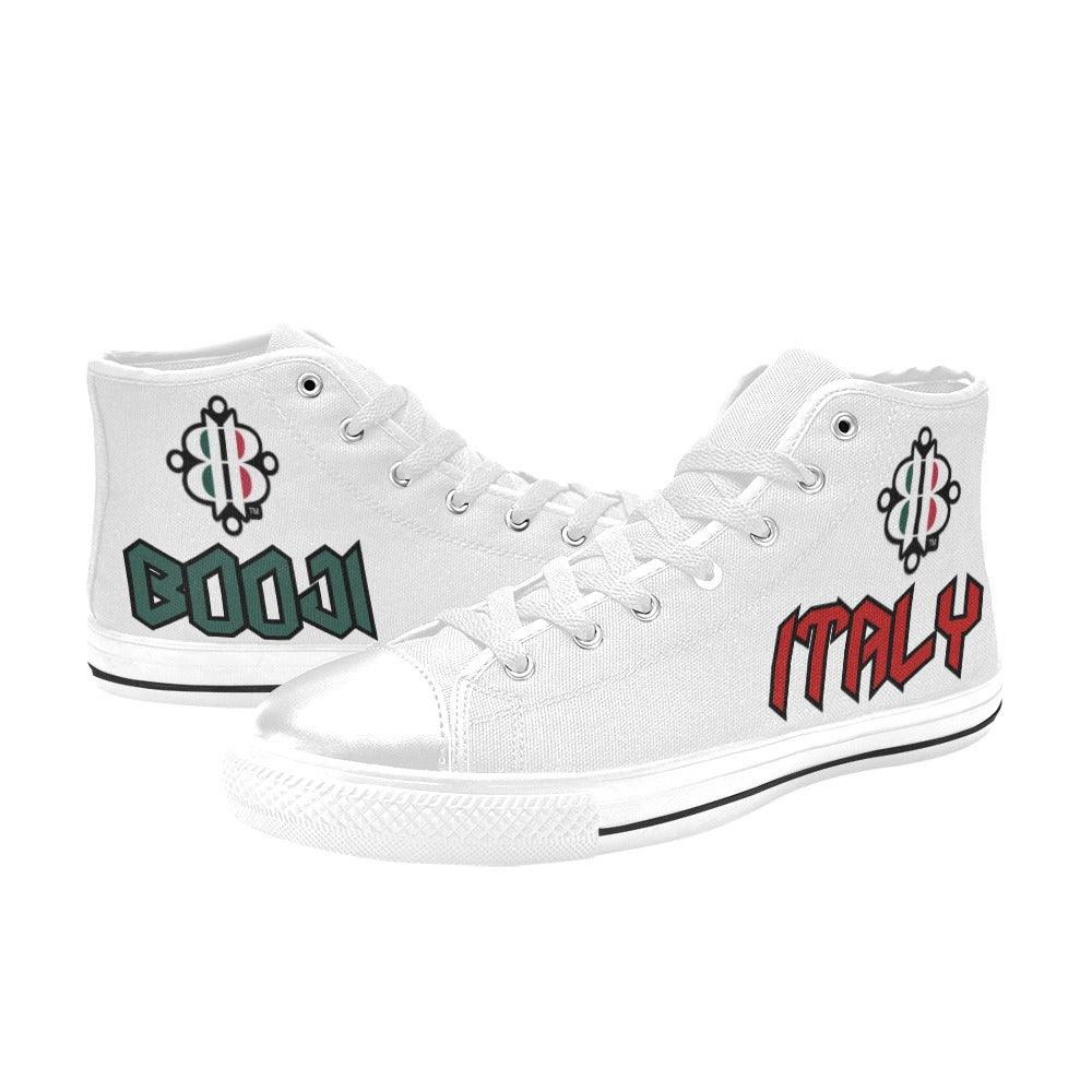 BOOJI LOGO FLAG DOUBLE WHITE Women's High Top Canvas Shoes (Modle 017)