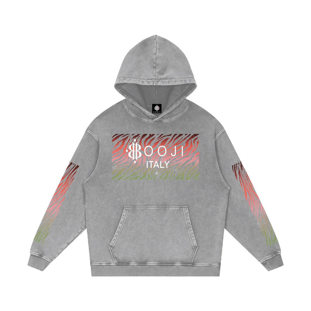 BOOJI ITALY WILD INFLUENCE COLLECTION MULTI-COLOR ZEBRA SNOW WASHED HOODIE