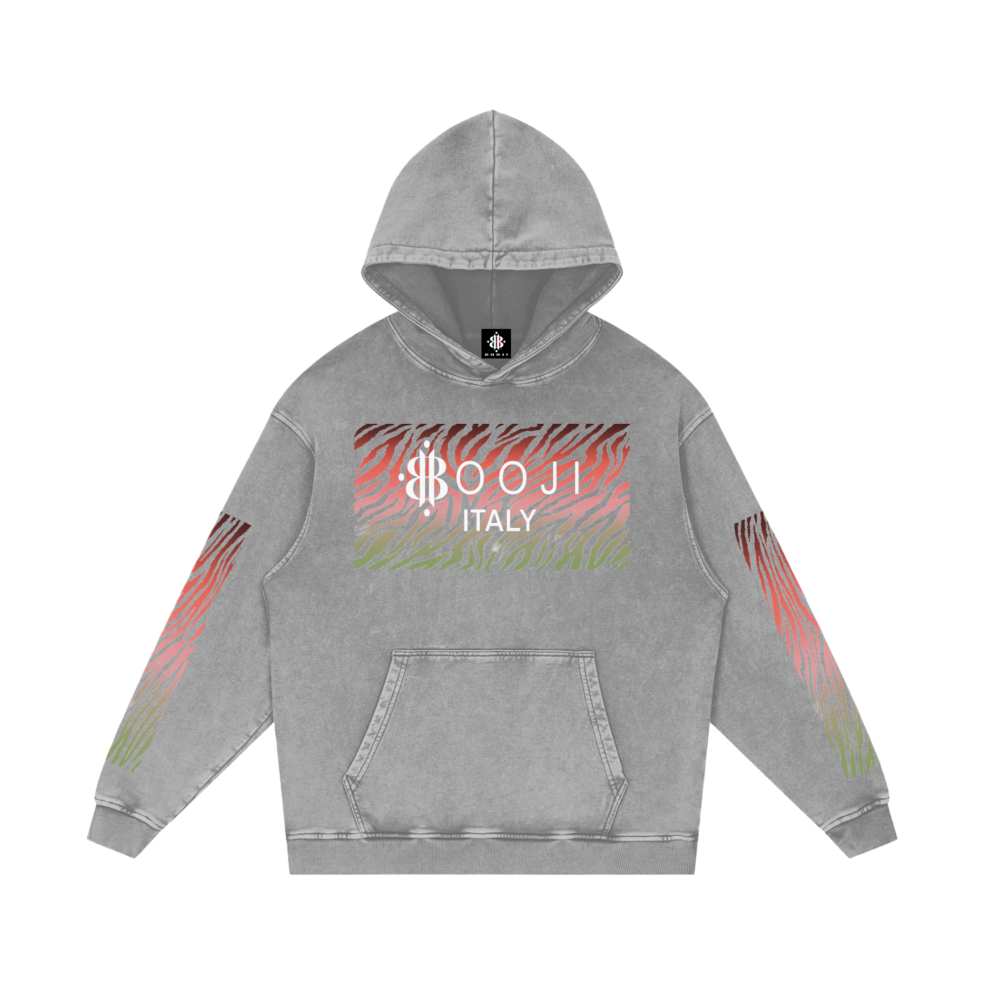 BOOJI ITALY WILD INFLUENCE COLLECTION MULTI-COLOR ZEBRA SNOW WASHED HOODIE