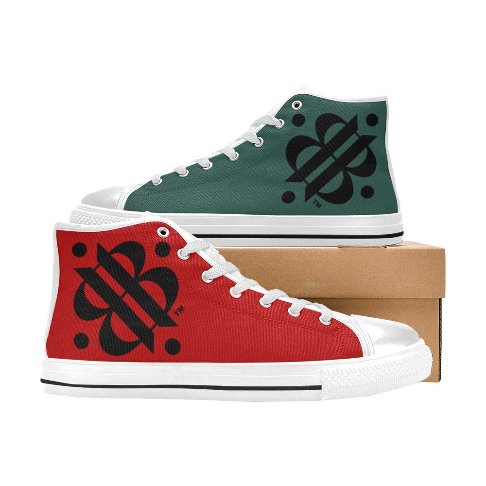 BOOJI LOGO FLAG DOUBLE WHITE Women's High Top Canvas Shoes (Modle 017)