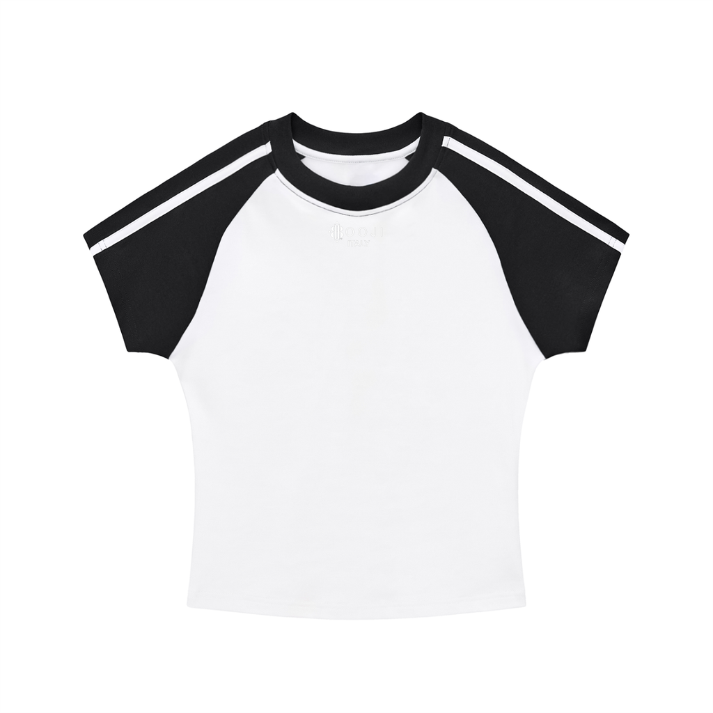 BOOJI ITALY LOGO WOMENS CONTRAST STRIPED RAGLAN T-SHIRT