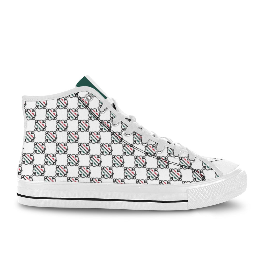 BOOJI LOGO PATTERN WHITE Vancouver High Top Canvas Women's Shoes (Model1013-1)