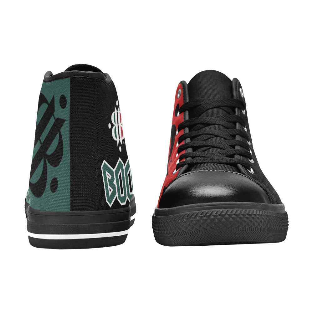 BOOJI LOGO FLAG DOUBLE BLACK Women's High Top Canvas Shoes (Modle 017)