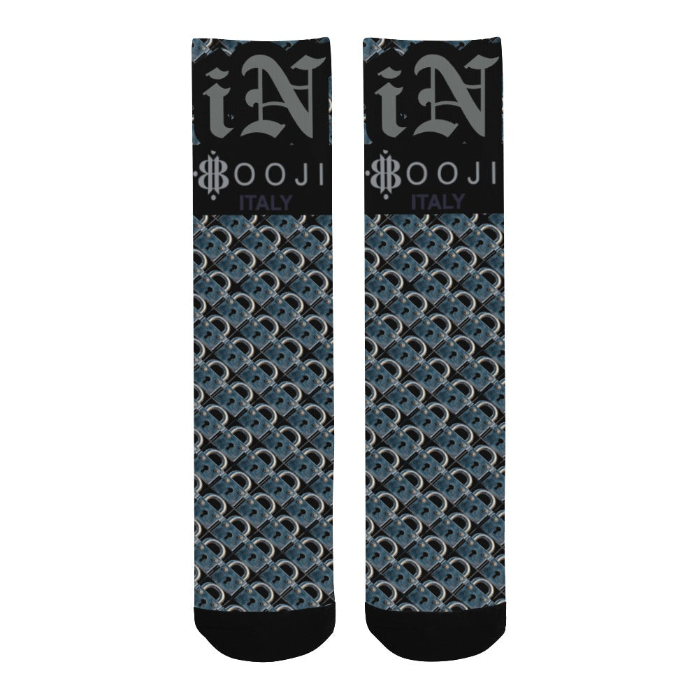 BOOJI ITALY LOCK IN MEN'S BLACK TUBE SOCKS GANGSTER GREY