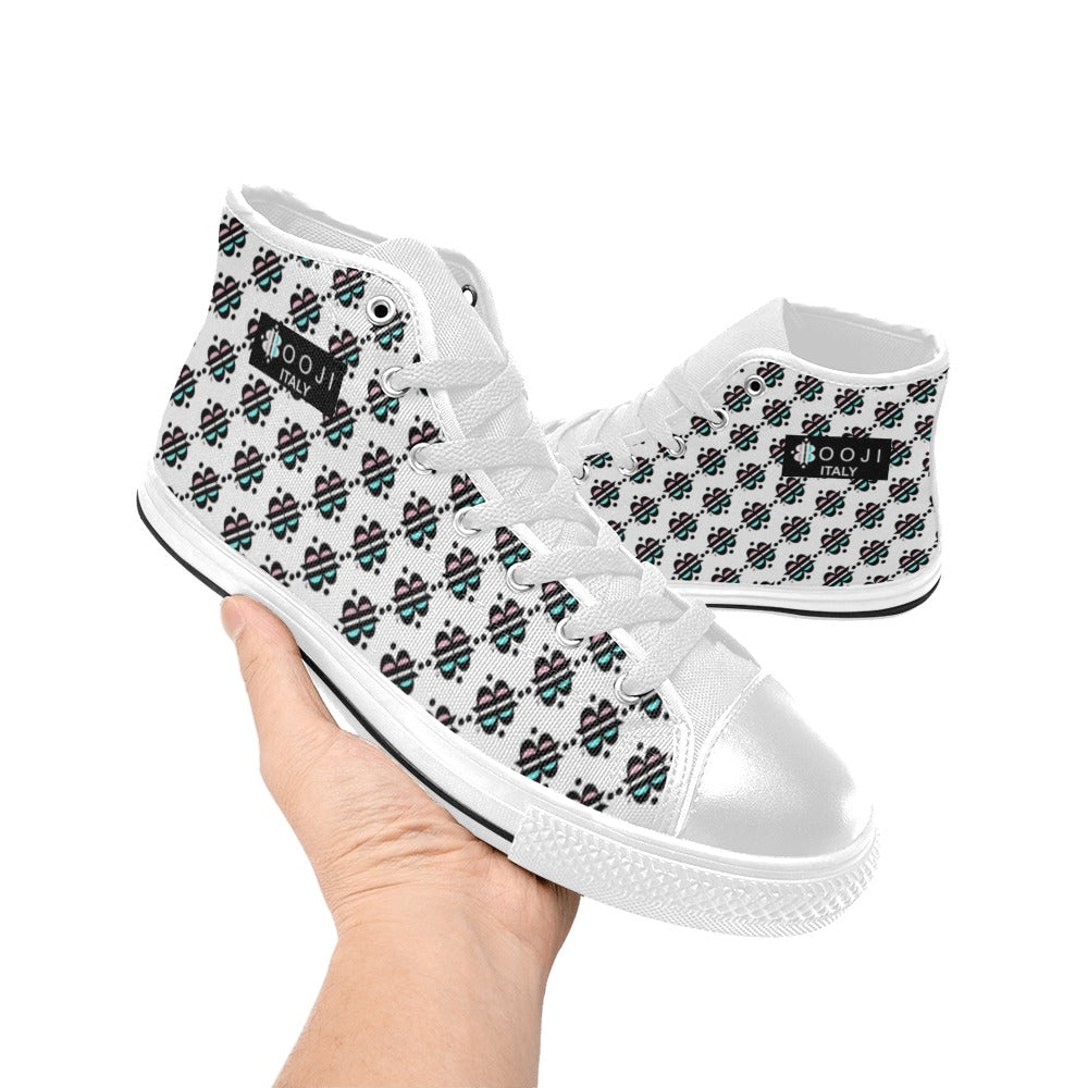 BOOJI INVERTED LOGO FLAG DOUBLE WHITE Men's High Top Canvas Shoes (Model 017)
