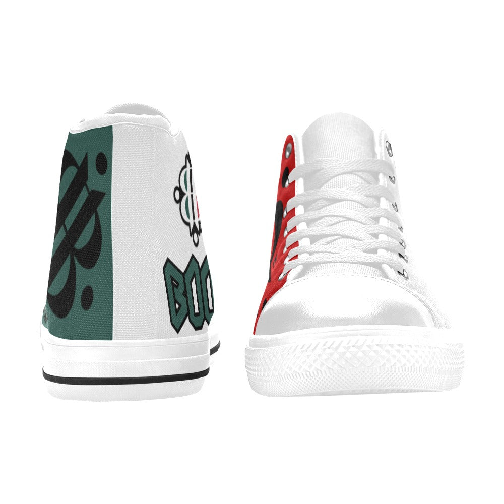 BOOJI LOGO FLAG DOUBLE WHITE Women's High Top Canvas Shoes (Modle 017)