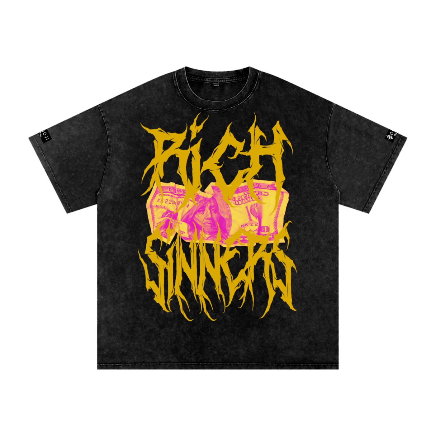 BOOJI ITALY "RICH SINNERS-REAL IS RARE" SNOW WASHED T-SHIRT