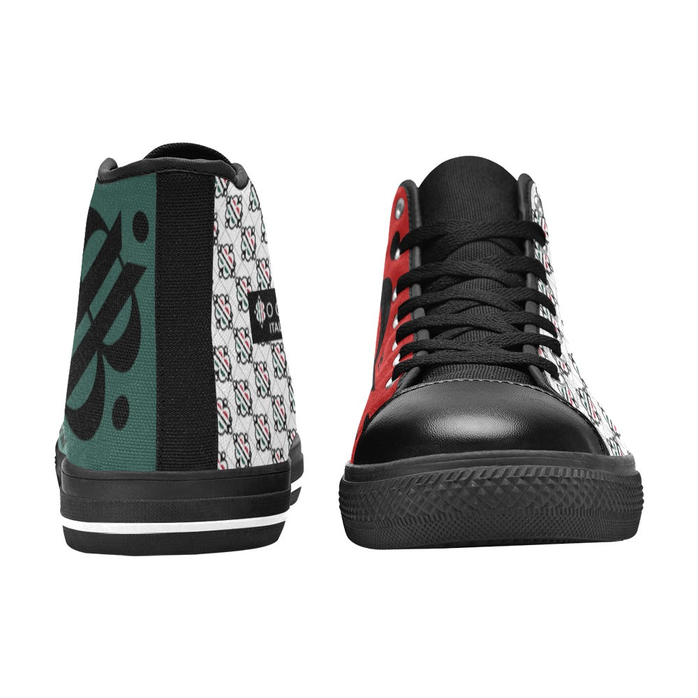 BOOJI LOGO PATTERN FLAG BLACK & WHITE Women's High Top Canvas Shoes (Modle 017)