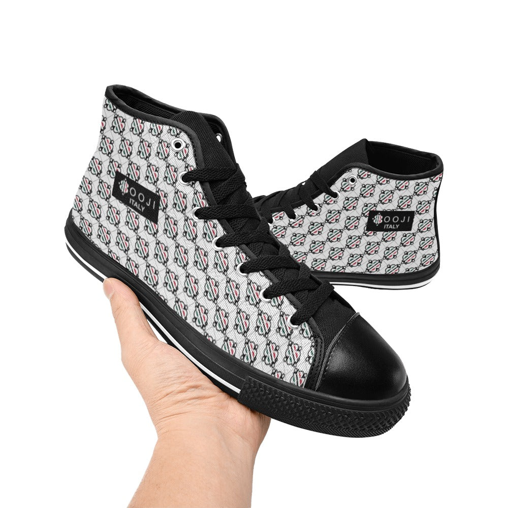 BOOJI LOGO PATTERN FLAG BLACK & WHITE Women's High Top Canvas Shoes (Modle 017)