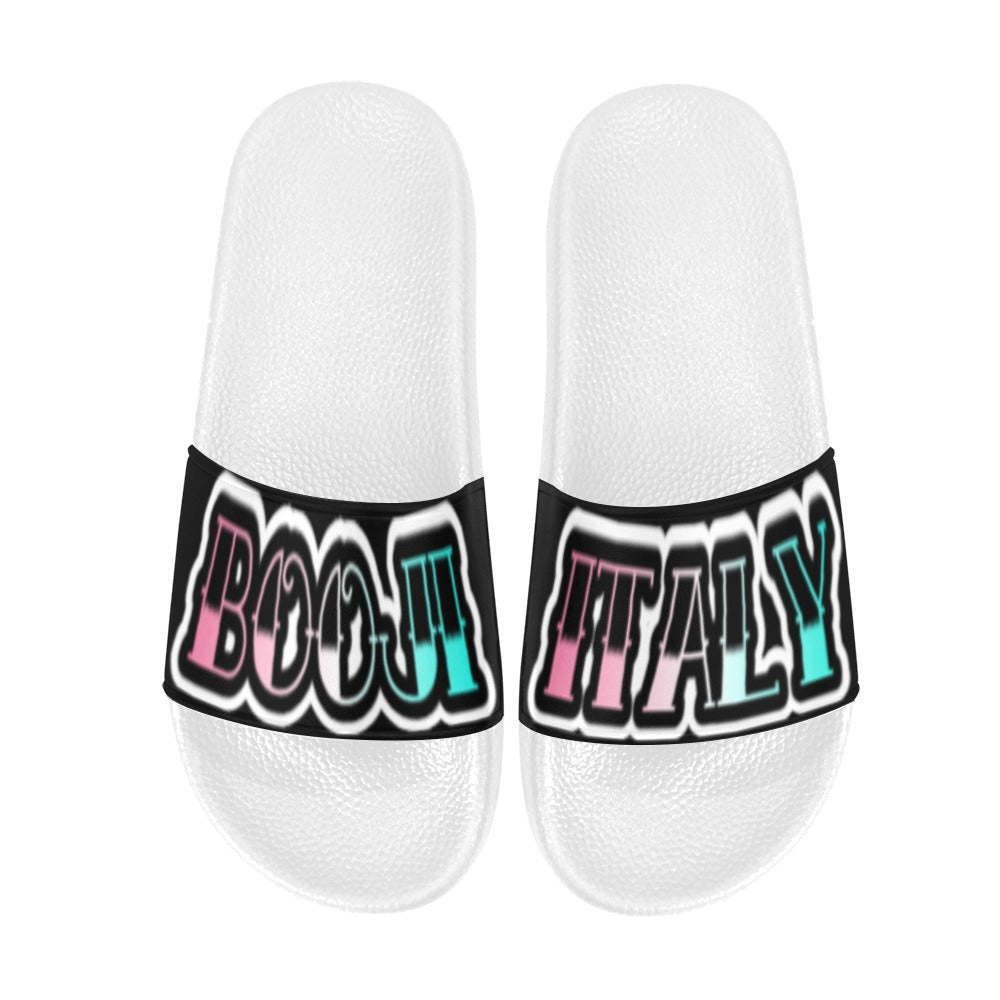 BOOJI ITALY "GRAFFITI INVERTED' LOGO WHITE SOLE WOMENS SLIDES