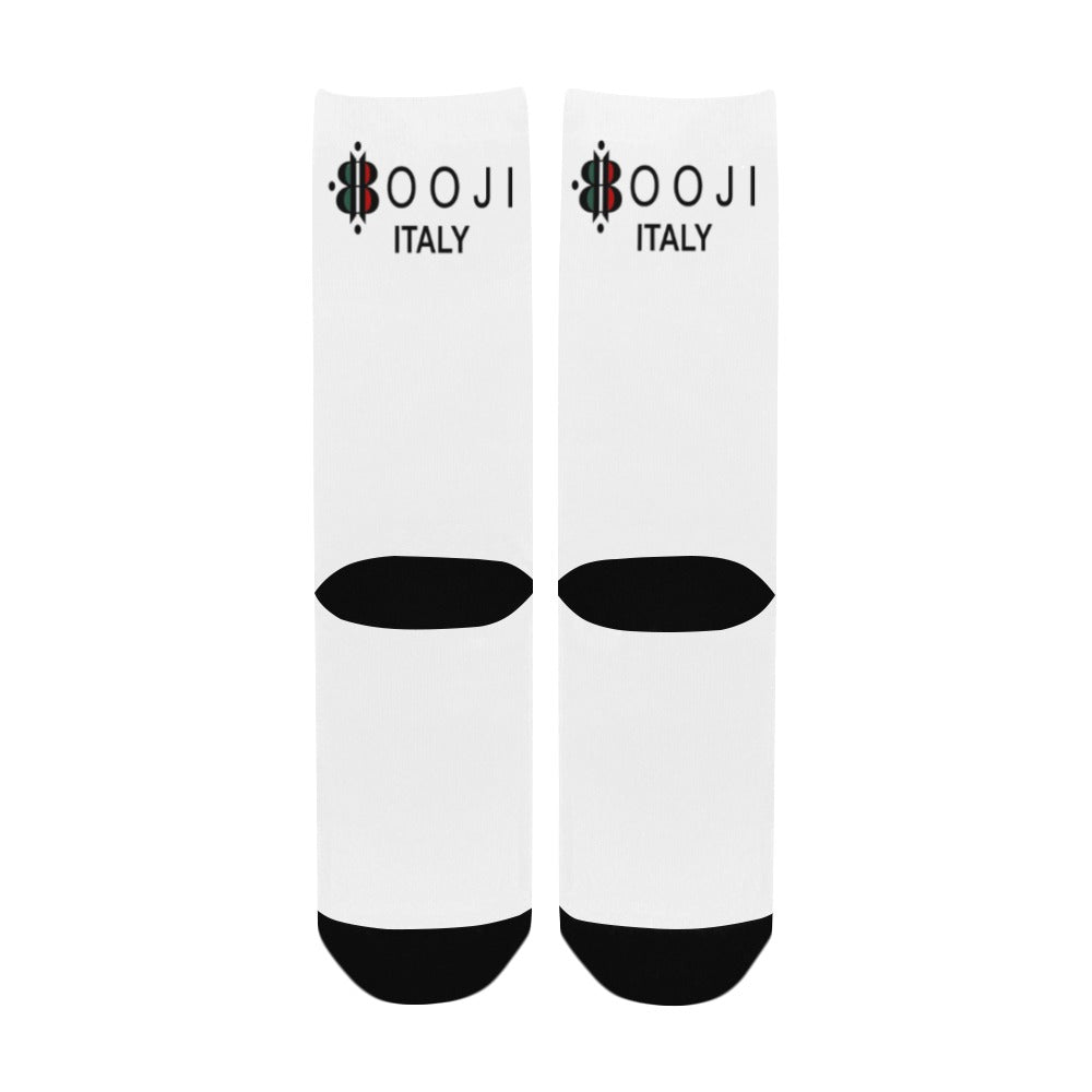 BOOJI ITALY 4 EVER $ LOGO WOMEN'S WHITE CREW SOCKS Women's Custom Socks