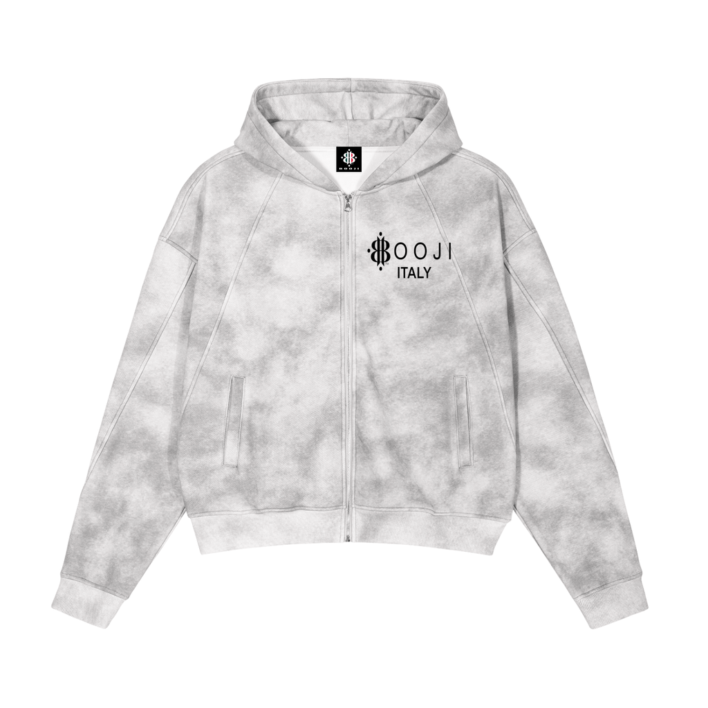 BOOJI ITALY 4 EVER $ LOGO STARS MEN'S DIRTY WASHED FLEECE ZIP UP HOODIE