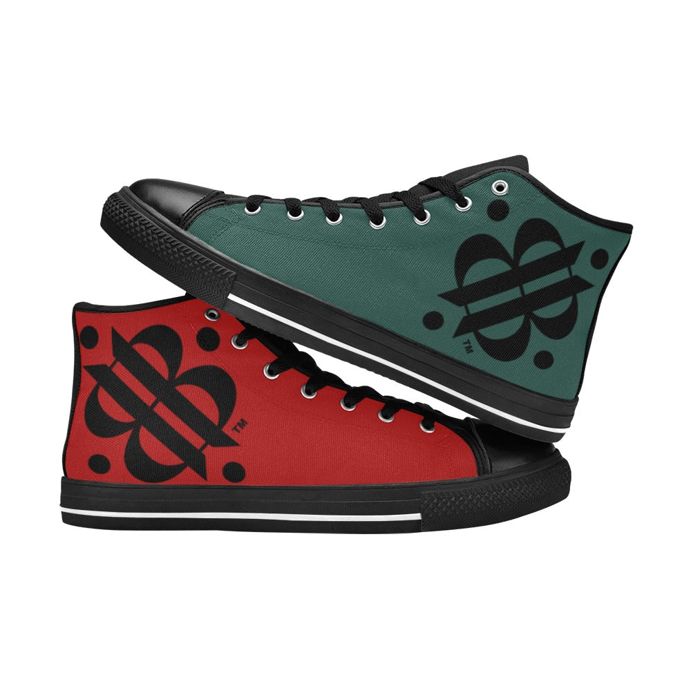 BOOJI LOGO PATTERN FLAG DOUBLE BLACK Women's High Top Canvas Shoes (Modle 017)
