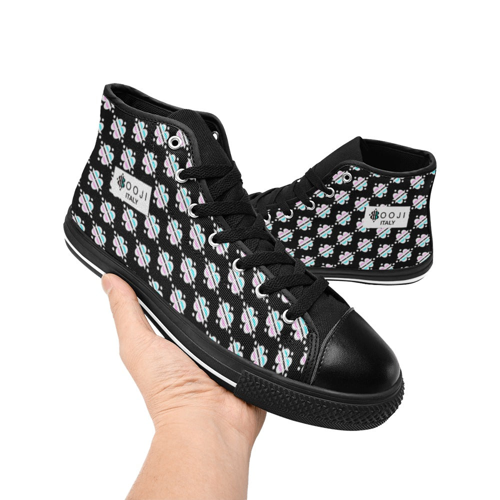 BOOJI INVERTED LOGO PATTERN FLAG DOUBLE BLACK Women's High Top Canvas Shoes (Modle 017)