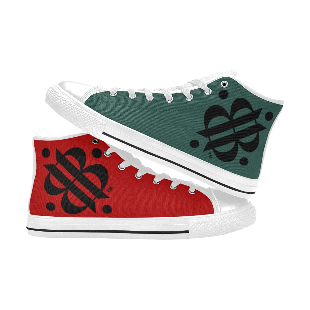 BOOJI LOGO FLAG DOUBLE WHITE Women's High Top Canvas Shoes (Modle 017)