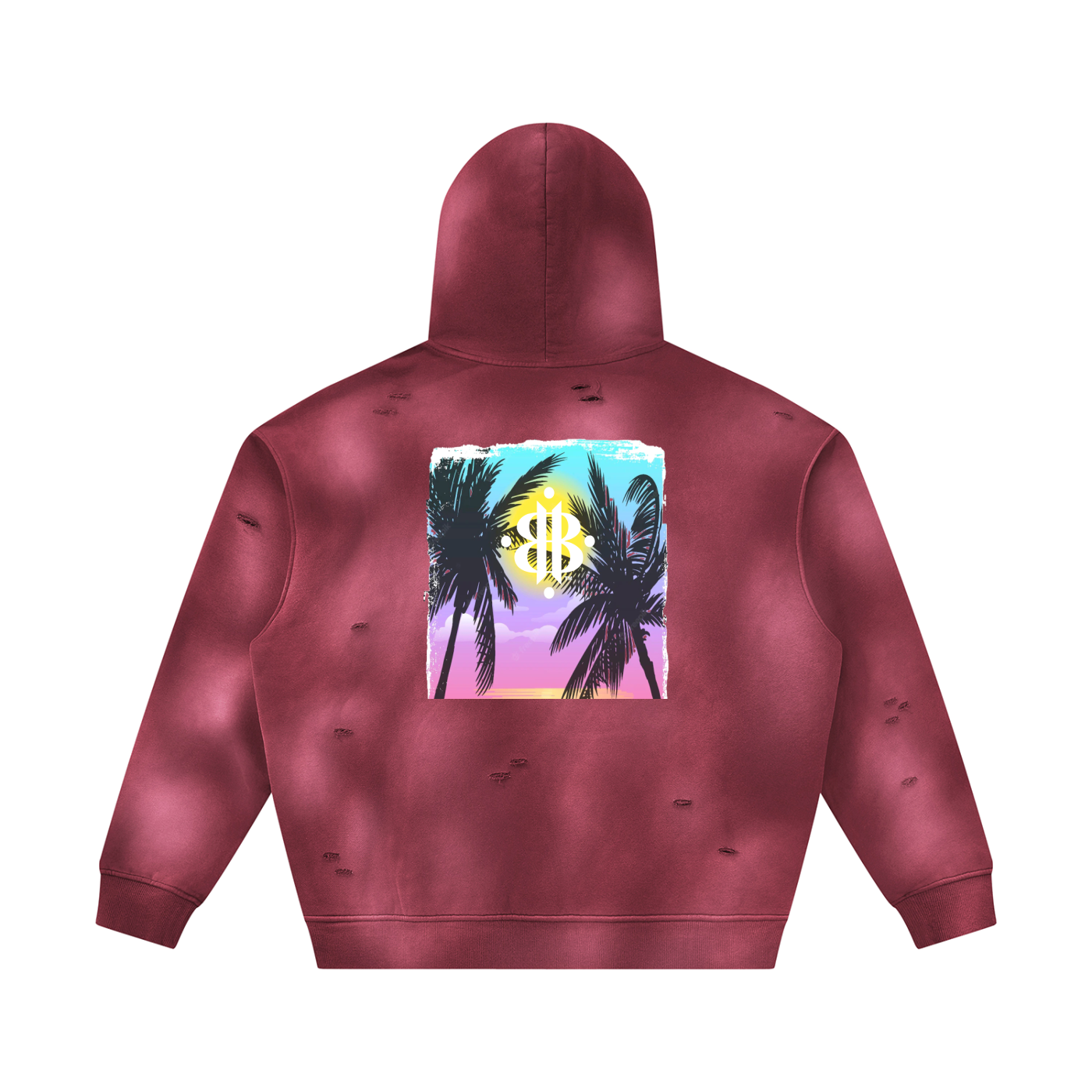 BOOJI ITALY GRAFITTI LOGO SUNFADED FRAYED FLEECE HOODIE