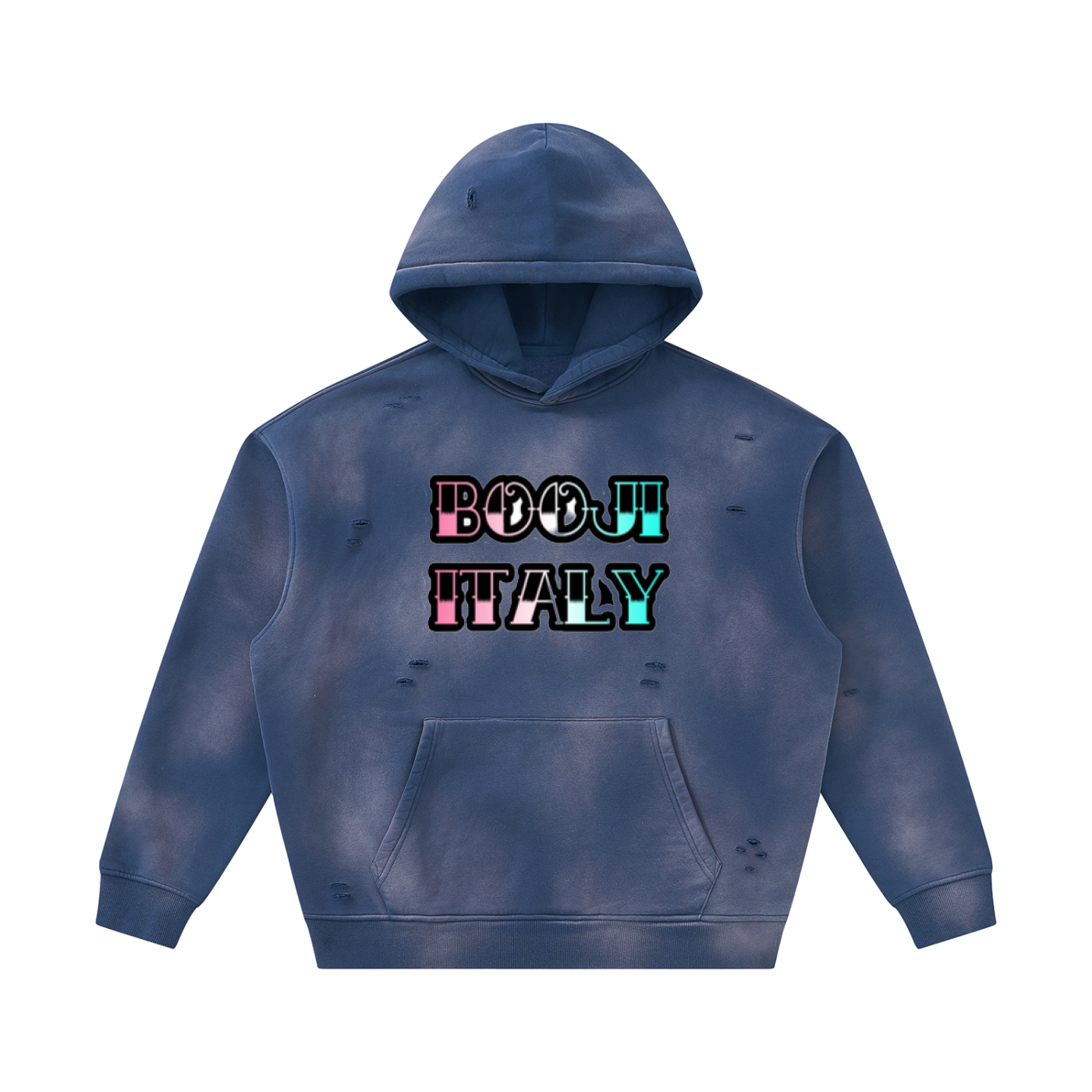 BOOJI ITALY GRAFITTI LOGO SUNFADED FRAYED FLEECE HOODIE