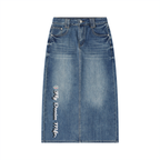 BOOJI ITALY FLY DENIM MFR. COLLECTION WOMEN'S VINTAGE WASH LONG DENIM SKIRT