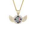 BOOJI ITALY 4-EVER $ LOGO ON GOLD & DIAMOND WINGS PENDANT & CHAIN