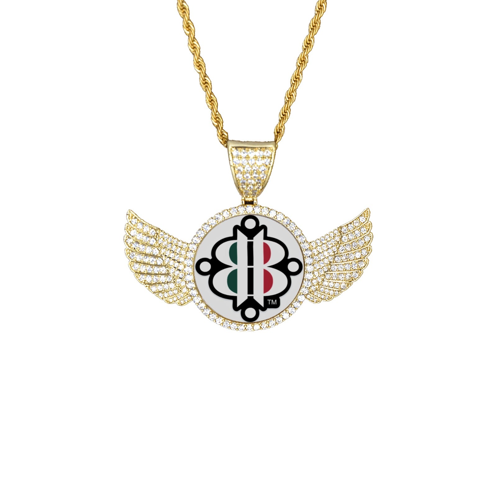 BOOJI ITALY 4-EVER $ LOGO ON GOLD & DIAMOND WINGS PENDANT & CHAIN