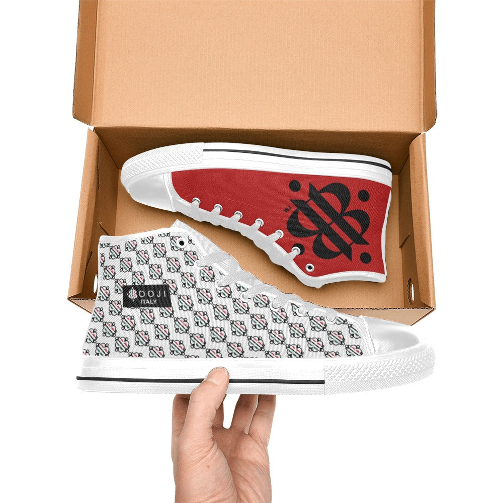 BOOJI LOGO PATTERN FLAG DOUBLE WHITE Women's High Top Canvas Shoes (Modle 017)
