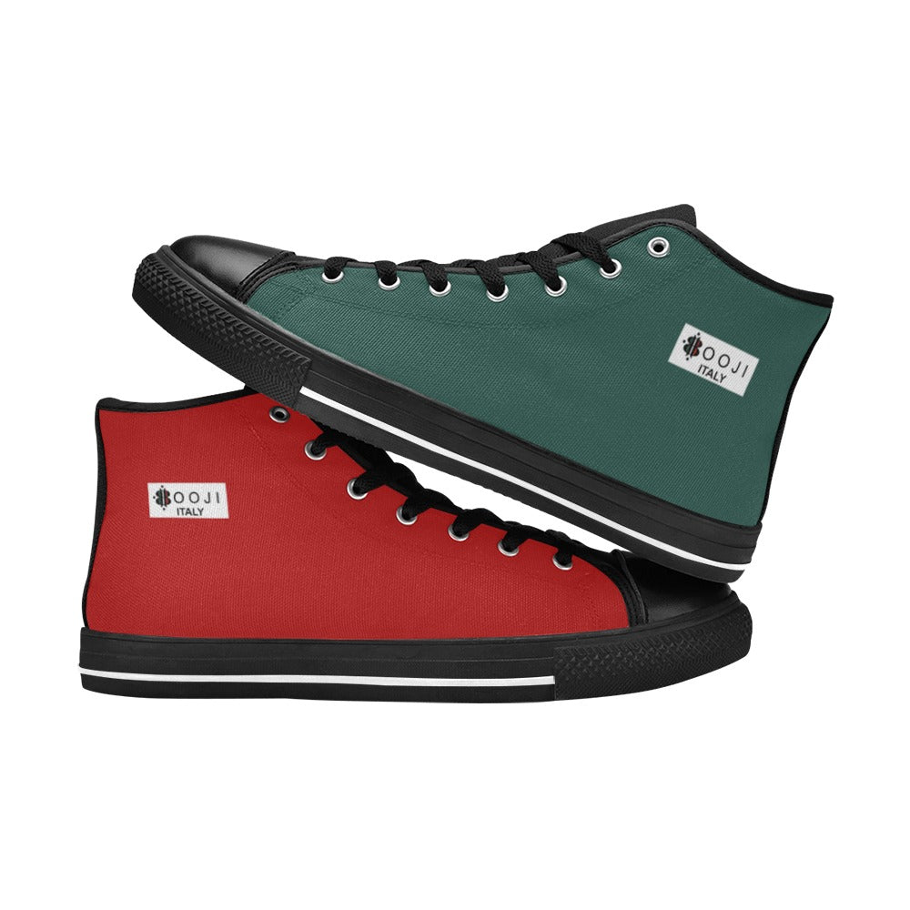 BOOJI LOGO ITALIAN FLAG DOUBLE BLACK Men's High Top Canvas Shoes (Model 017)