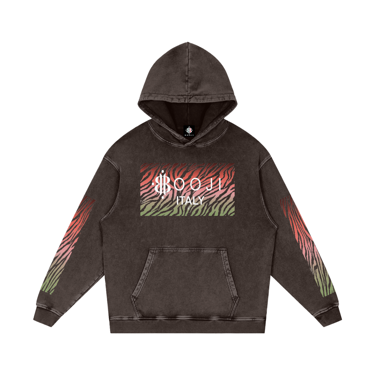BOOJI ITALY WILD INFLUENCE COLLECTION MULTI-COLOR ZEBRA SNOW WASHED HOODIE