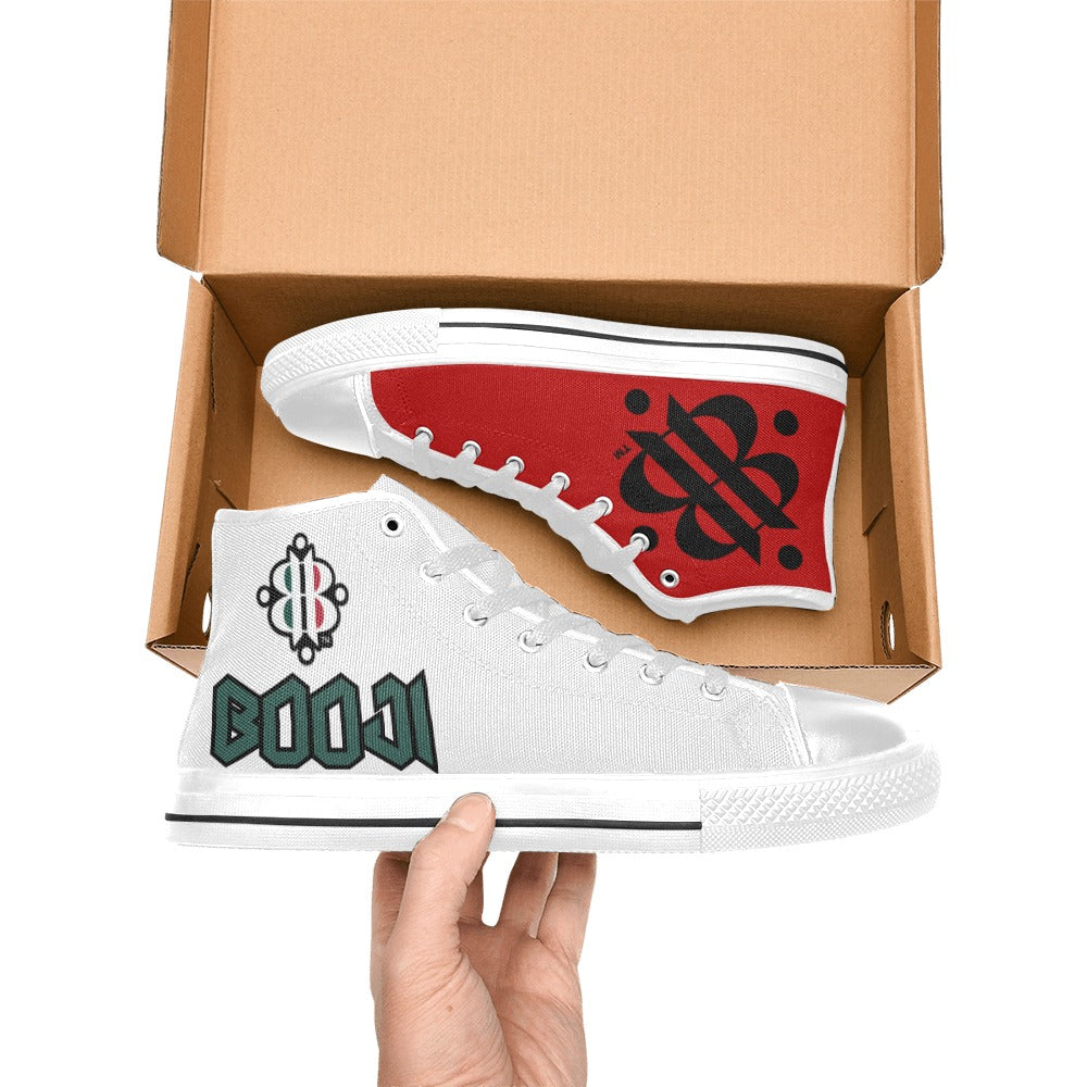 BOOJI LOGO FLAG DOUBLE WHITE Women's High Top Canvas Shoes (Modle 017)