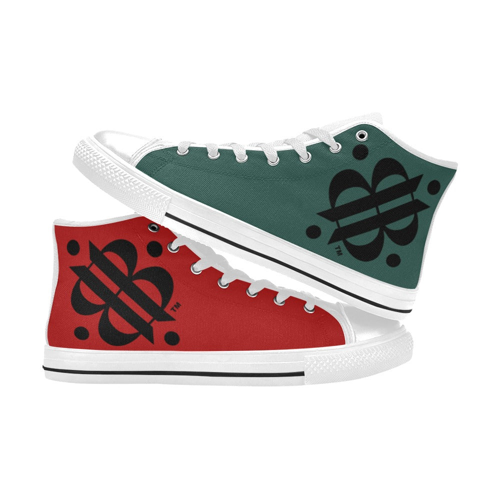 BOOJI LOGO PATTERN FLAG WHITE & BLACK Women's High Top Canvas Shoes (Modle 017)