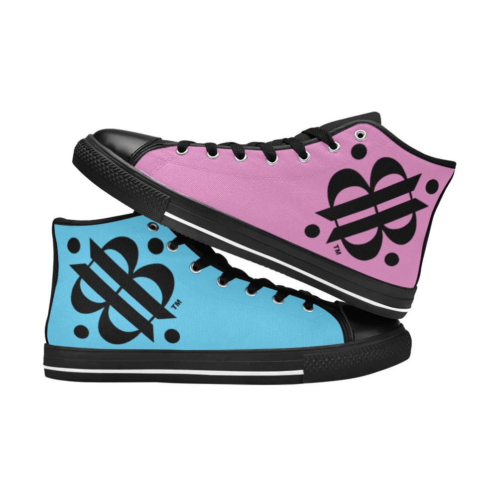 BOOJI INVERTED LOGO PATTERN FLAG DOUBLE BLACK Women's High Top Canvas Shoes (Modle 017)