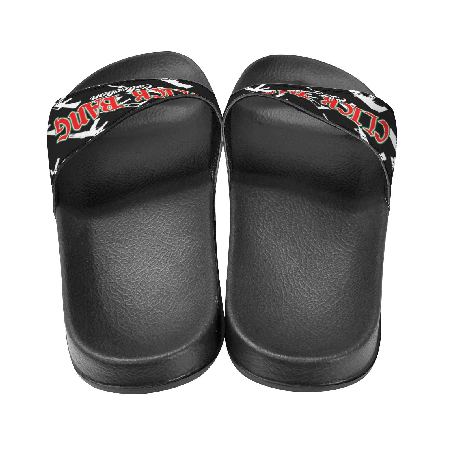 BOOJI ITALY CLICK BANG COLLECTION MEN'S BLACK SOLE BLACK PATTERN SLIDES Custom Men's One-piece Slippers