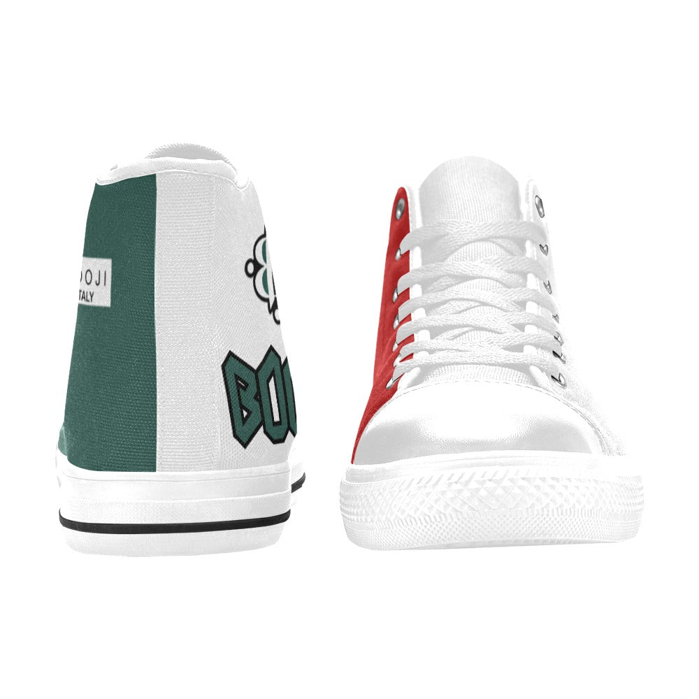 BOOJI LOGO ITALIAN FLAG DOUBLE WHITE Men's High Top Canvas Shoes (Model 017)