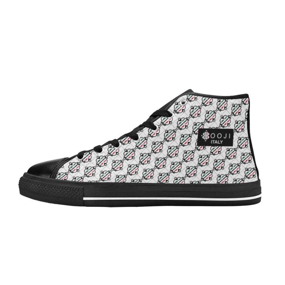 BOOJI LOGO PATTERN FLAG BLACK & WHITE Women's High Top Canvas Shoes (Modle 017)