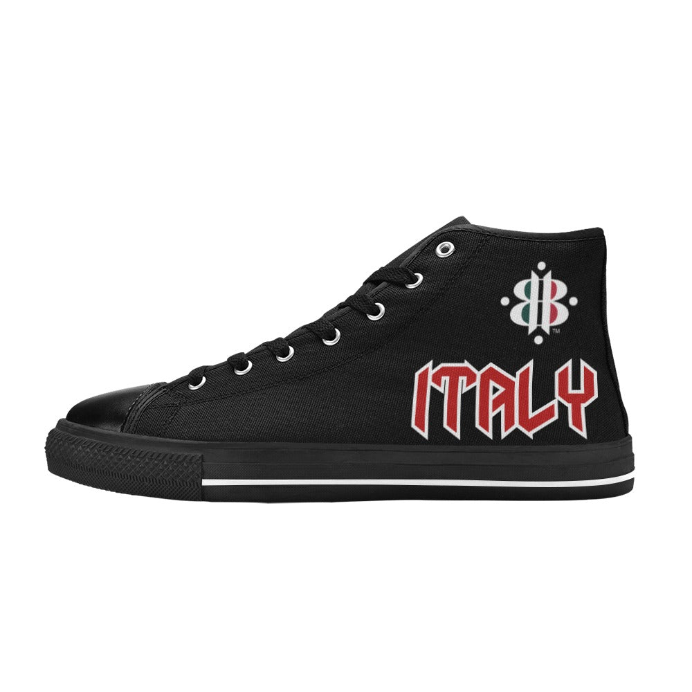 BOOJI LOGO ITALIAN FLAG DOUBLE BLACK Men's High Top Canvas Shoes (Model 017)