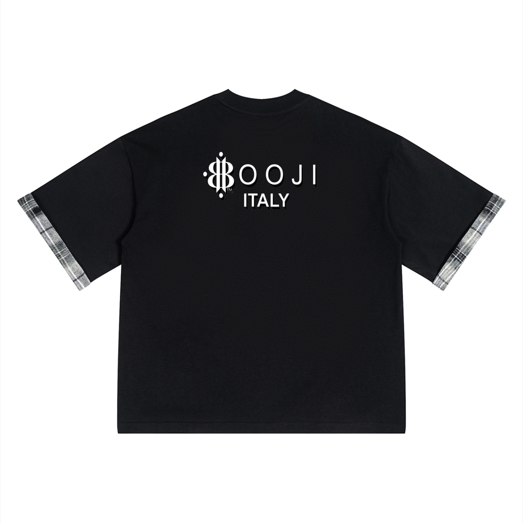 BOOJI ITALY MAGADIGS COLLECTION MEN'S PLAID PANEL T-SHIRT