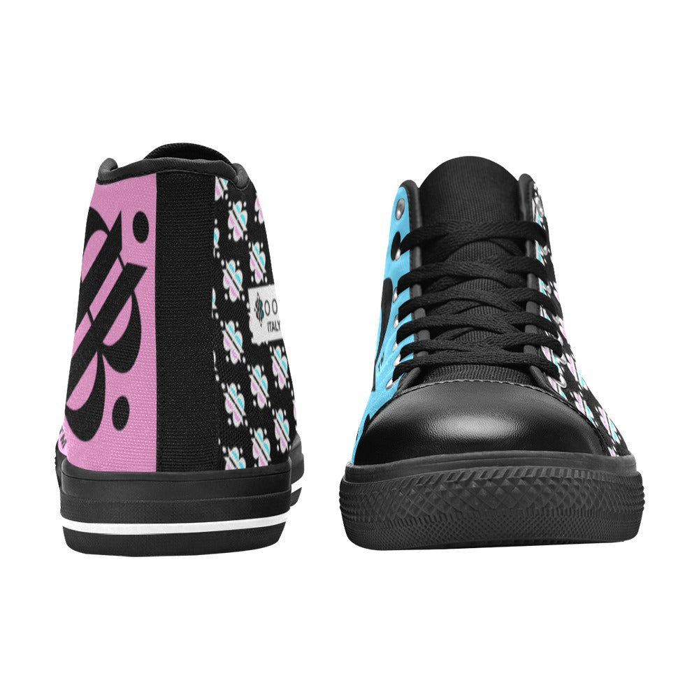 BOOJI INVERTED LOGO PATTERN FLAG DOUBLE BLACK Women's High Top Canvas Shoes (Modle 017)