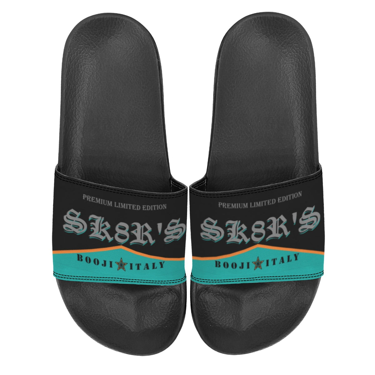 BOOJI ITALY SK8R'S COLLECTION LOGO MEN'S BLACK SOLE TEAL SLIDES