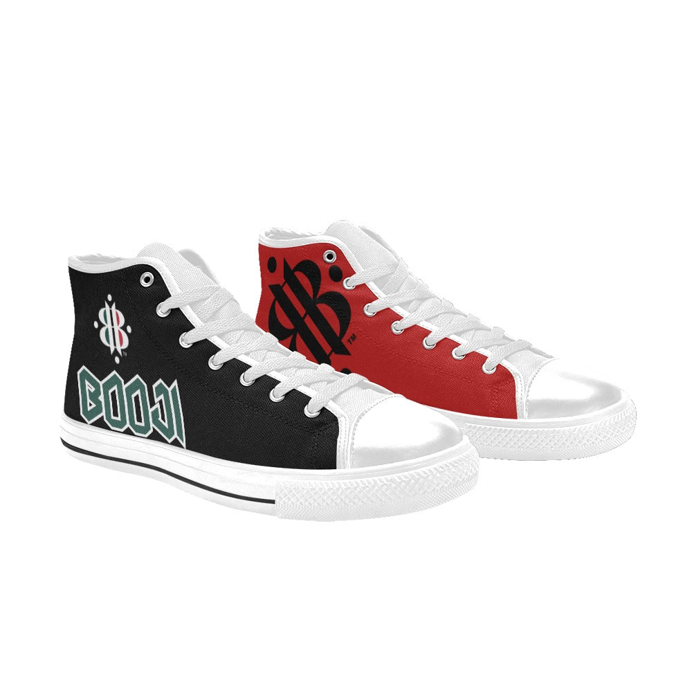 BOOJI LOGO FLAG WHITE & BLACK Women's High Top Canvas Shoes (Modle 017)
