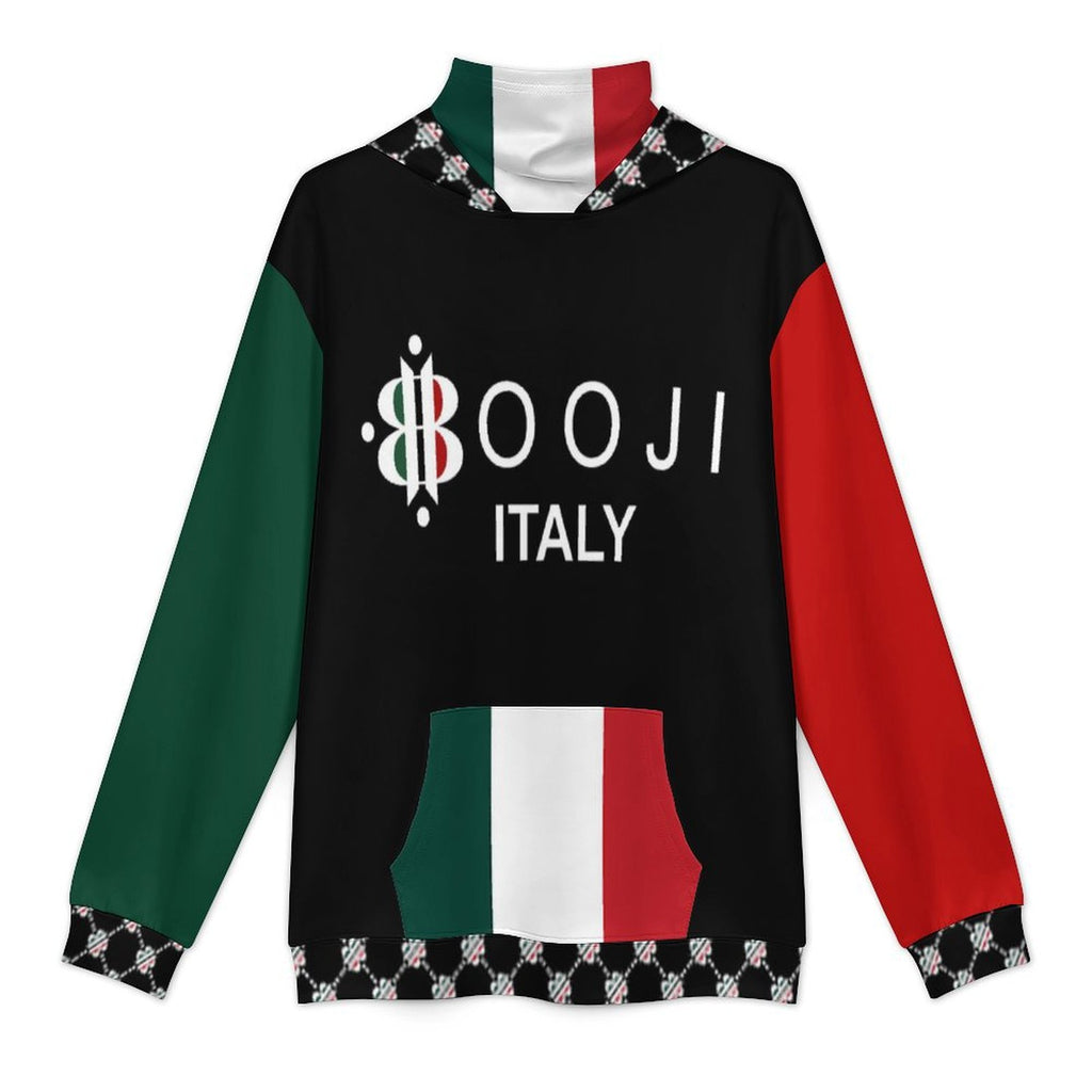 BOOJI LOGO PATTERN BLACK Men's Hoodie with Mask