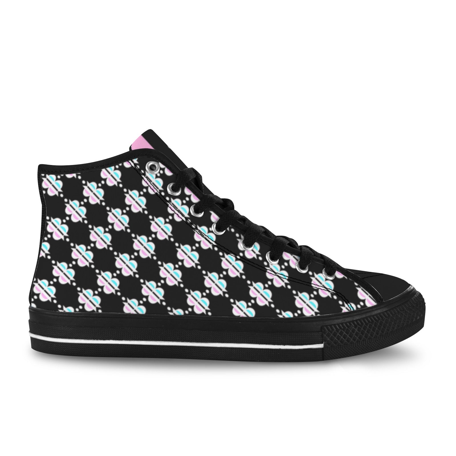 BOOJI INVERTED LOGO PATTERN BLACK Vancouver High Top Canvas Women's Shoes (Model1013-1)