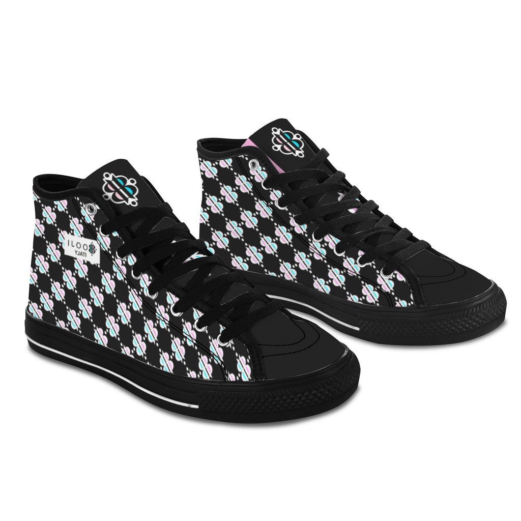 BOOJI INVERTED LOGO PATTERN BLACK Vancouver High Top Canvas Women's Shoes (Model1013-1)