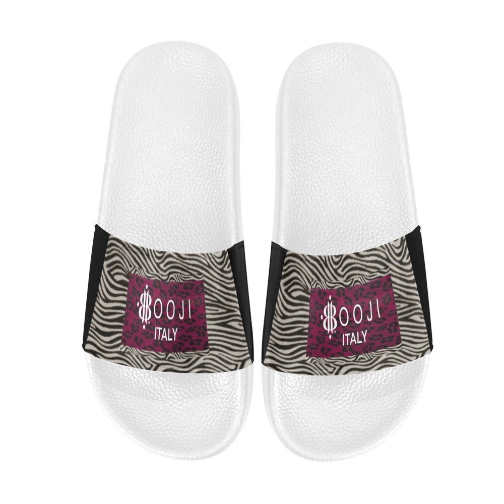 BOOJI ITALY WILD INFLUENCE COLLECTION FULL ZOO MEN'S WHITE SOLE SLIDES