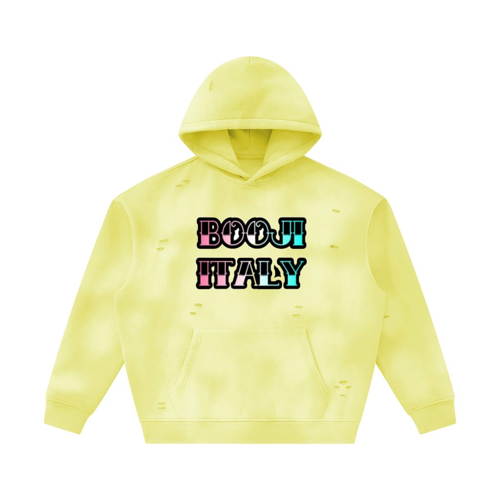 BOOJI ITALY GRAFITTI LOGO SUNFADED FRAYED FLEECE HOODIE
