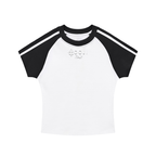 BOOJI ITALY 4 EVER $ LOGO WOMEN'S CONTRASTING STRIPED RAGLAN T-SHIRT